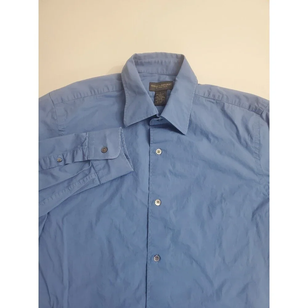 Banana‎ Republic Men's Long Sleeve Button Casual Stretch, Blue, Large